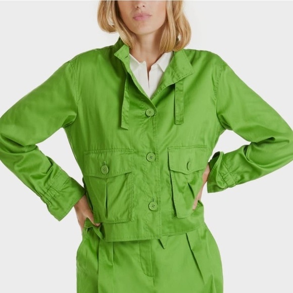 Marc Cain Cotton Satin Jacket with Button Front, Pockets, and Tie around neck 8 - Picture 1 of 11